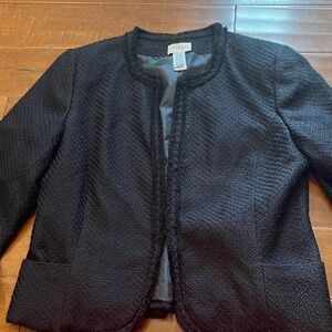 Villager Liz Claiborne Black Textured Open-Front Cropped Blazer